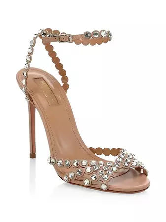 Shop Aquazzura Tequila Crystal-Embellished Leather Sandals | Saks Fifth Avenue