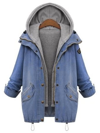 SHEIN - Boyfriend Hooded Jacket (Blue)