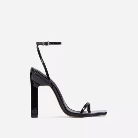 No-Drama Barely There Square Toe Sculptured Block Heel In Black Patent | EGO