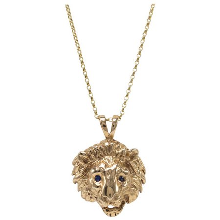 Gold and Sapphire Lion Pendant Necklace