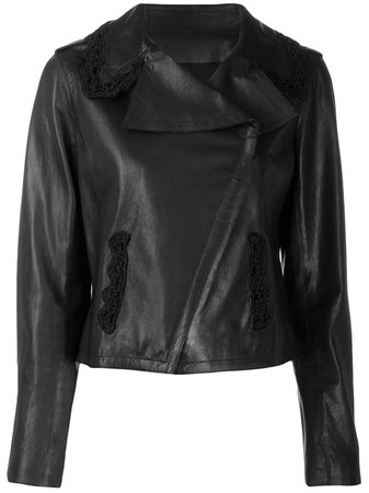 Shop black Chanel Pre-Owned off-centre front leather jacket with Express Delivery - Farfetch