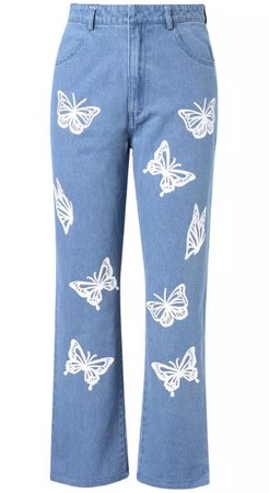 white butterfly jeans