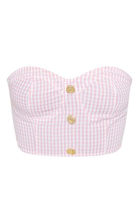 Pink Gingham Bandeau Button Detail Crop Top | PrettyLittleThing AUS