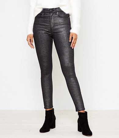 Petite High Rise Skinny Jeans in Black Shimmer