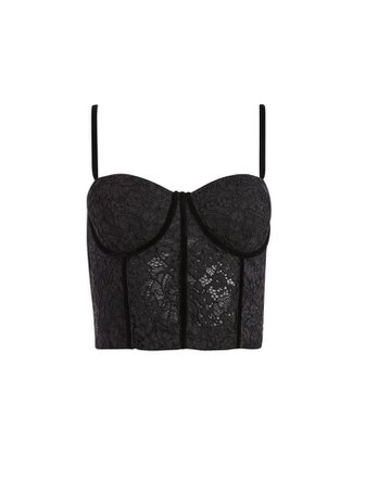 LORETTE LACE BUSTIER CROP TOP in BLACK | Alice and Olivia