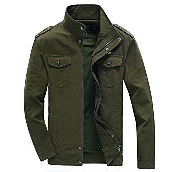 Military green denim jacket