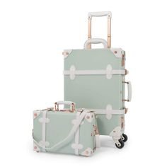 COTRUNKAGE Vintage TSA Suitcase Sets 2 Piece Rolling Luggage with Wheels (12" & 20", Matcha green