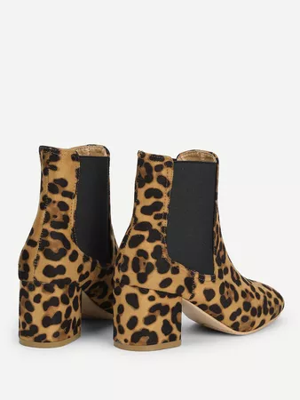 Elastic Leopard Ankle Boots -SHEIN(SHEINSIDE)