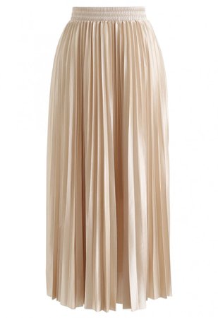 Full Pleated Midi Skirt in Champagne - NEW ARRIVALS - Retro, Indie and Unique Fashion