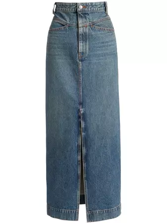 KHAITE High Waist slit-detail Denim Skirt - Farfetch