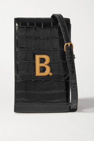 BALENCIAGA B Dot croc-effect leather shoulder bag