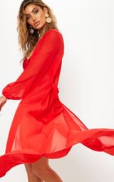 Red Maxi Belted Beach Kimono | Swimwear | PrettyLittleThing AUS