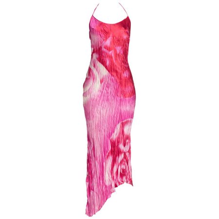 1990s Roberto Cavalli Tie-Dye Rose Print Wrinkled Bias Cut Silk Slip Dress at 1stdibs