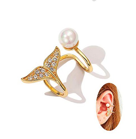 Ear Cuff Earring Lucky Mermaid Tail Cartilage Clip on Earring Non Piercing 14K Gold Plated Climber Earrings 1 PCS