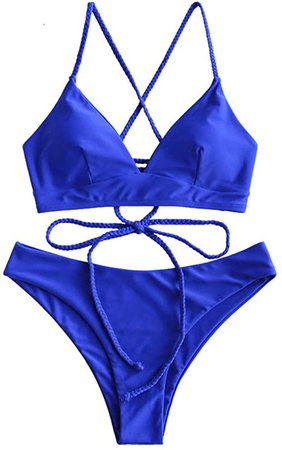 Amazon.com: ZAFUL Women's Scale Print Lace-up Crisscross Bralette Bikini Set Swimsuit: Clothing