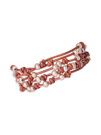 Chan Luu Knotted Leather & 4MM Freshwater Pearl Wrap Bracelet