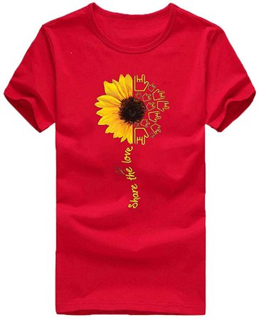 Aniywn Summer T-Shirt, Women Sunflower Print Loose Round Neck Short Sleeve Basic Blouse Tops at Amazon Women’s Clothing store