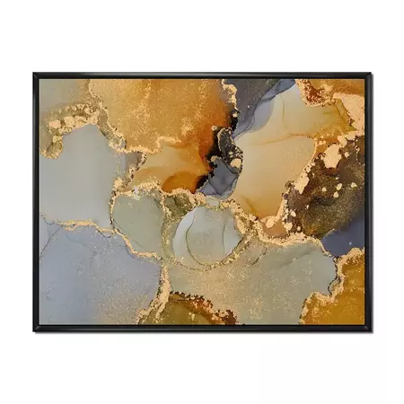 Designart "Brown Luxury Abstract Fluid Art I" Modern Framed Canvas Wall Art Print - Bed Bath & Beyond - 35371695