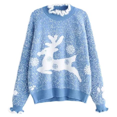 Soluo Women's Crewneck Ugly Christmas Reindeer Pullover Crewneck Snowflakes Patterns Jumper Sweater (Pink) at Amazon Women’s Clothing store