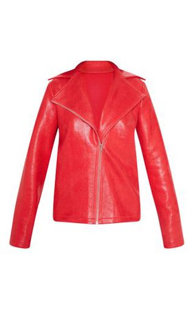 Red Snake Pu Biker Jacket | Coats & Jackets | PrettyLittleThing