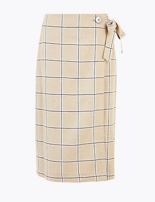 Linen Checked Midi Wrap Skirt | Skirts | Marks and Spencer CY