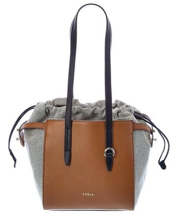 Furla Net Medium Canvas & Leather Tote in Brown | Lyst
