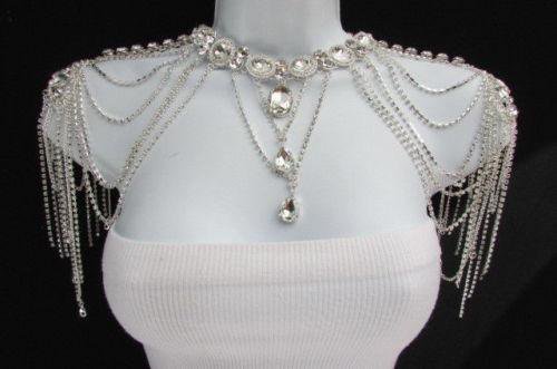 Silver Metal Body Chain Shoulders Jewelry Multi Rhinestones Crystals N – alwaystyle4you