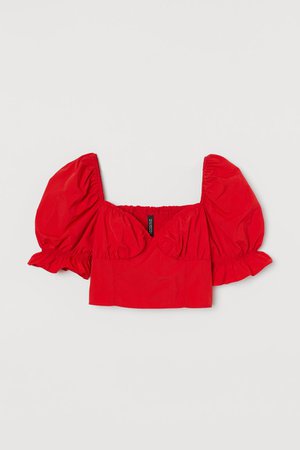 Puff-sleeved Cropped Top - Red - Ladies | H&M US
