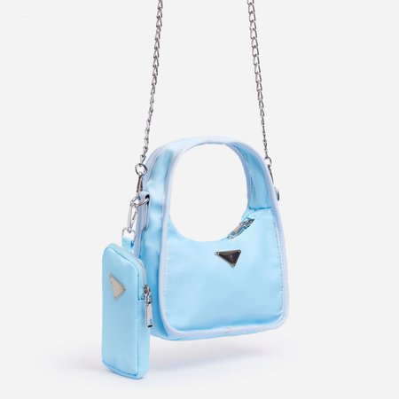 Purse And Chain Detail Shoulder Bag In Blue Nylon | EGO