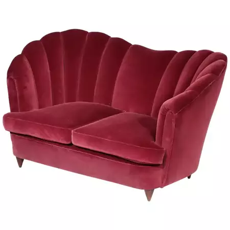 Italian Sofa Gio Ponti Style 1960s Burgundy Velvet For Sale at 1stDibs | burgundy velvet couch, maroon velvet sofa, burgundy sofa