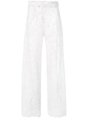 Marchesa Sheer Embroidered Trousers