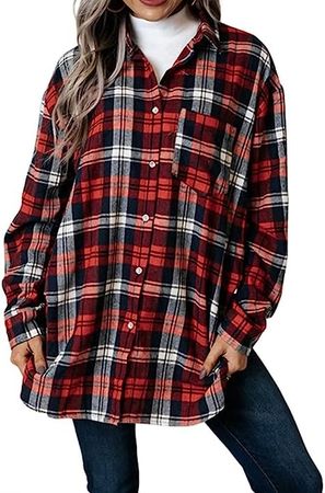 Lacozy Womens Buffalo Plaid Flannel Shirt Long Sleeve Collar Button Down Blouses Tops at Amazon Women’s Clothing store