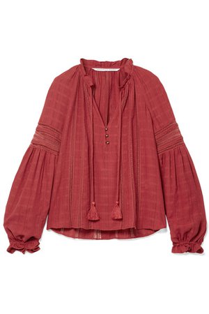 Veronica Beard | Kalina lace-trimmed cotton blouse | NET-A-PORTER.COM