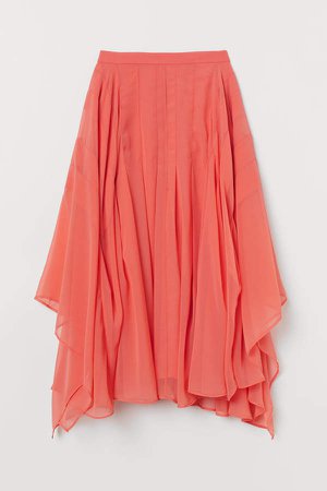 Asymmetric Chiffon Skirt - Orange