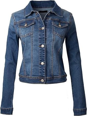 Design by Olivia Women's Classic/Destroyed Vintage Washed Long Sleeve Denim Jean Jacket at Amazon Women's Coats Shop