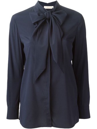 Tory Burch Navy Pussybow Blouse