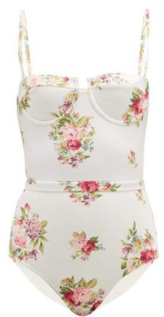 Honour Floral Print Balconette Swimsuit - Womens - Cream