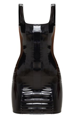 Black Vinyl Stitch Detail Sleeveless Bodycon Dress | PrettyLittleThing