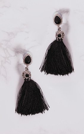 Black Jewel Stud Tassel Earrings | PrettyLittleThing