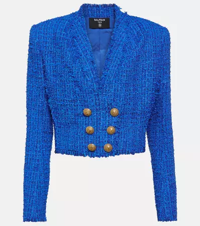 Cropped Tweed Blazer in Blue - Balmain | Mytheresa