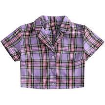 Zaful | Purple and pink button up plaid shirt crop