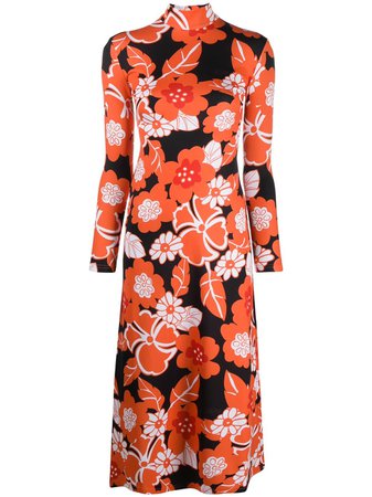 Shop orange & black Rokh floral print dress with Express Delivery - Farfetch