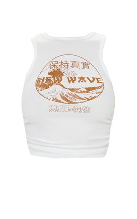 Cream New Wave Print Rib Ruched Vest | PrettyLittleThing USA