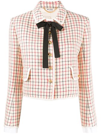 Shop red Miu Miu pussybow checked blazer with Express Delivery - Farfetch