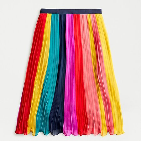 J.Crew: Sunburst Pleated Midi Skirt In Rainbow Colorblock multicolor