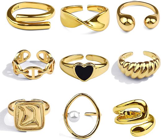 Amazon.com: 9 Pcs Chunky Rings Set Vintage Indie Friendship Rings for Women Men Teen Girls, Cool Goth Aesthetic Knuckle y2k Rings, Trendy Adjustable Hippie Rings Signet Stacking Rings Set (9 Pcs Gold): Clothing, Shoes & Jewelry