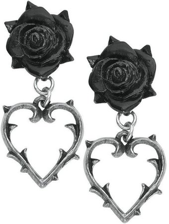 Black Rose Heart Thorn Earrings