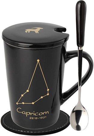 Amazon.com: 15oz  Coffee Mugs,Constellation Tea Cup Milk Mug with Ceramic lid and Stainless Steel Spoon,PU Non-slip Insulation Coaster,Heat-Resistant Juice cups for Birthday Christmas Gifts (450ML,5-Gemini): Kitchen & Dining