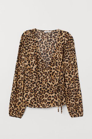 Wrapover Blouse - Beige/leopard print - Ladies | H&M US