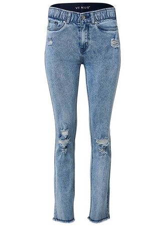 Elastic Waist Straight Jeans in Acid Wash - Denim | VENUS